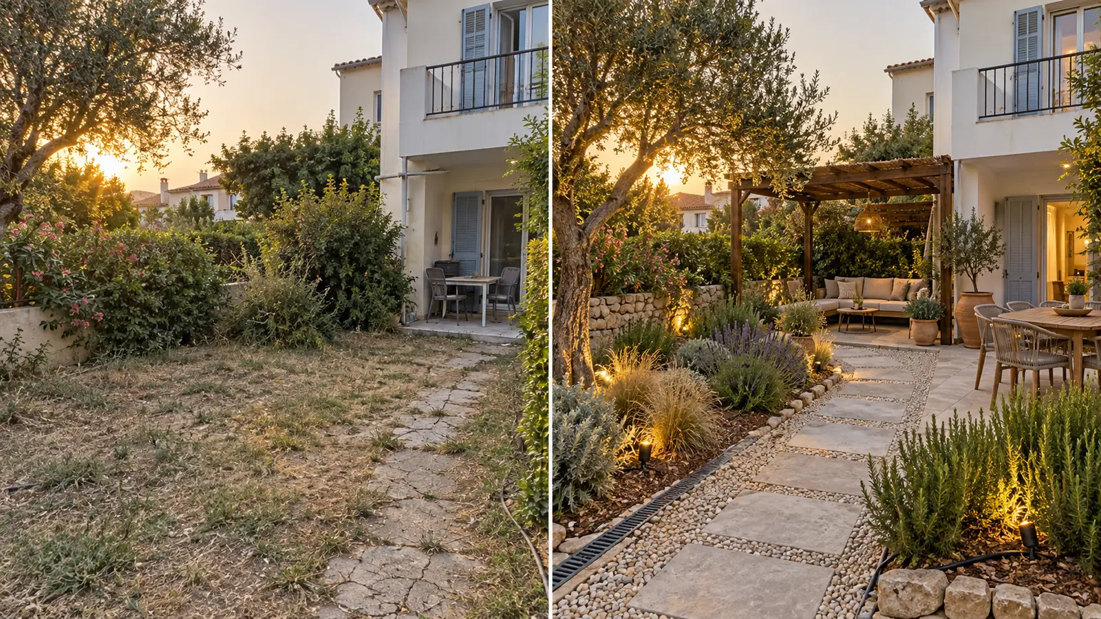Orjan villa bahçesi peyzaj renovasyonu öncesi ve sonrası örneği