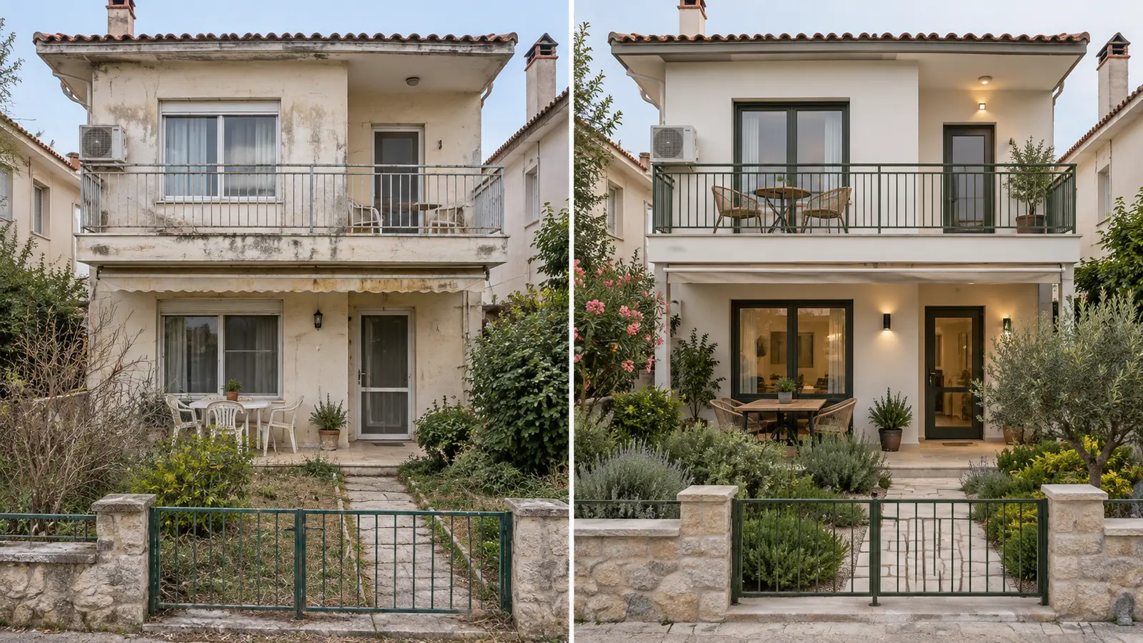 Orjan Sitesi villa dış cephe tadilatı öncesi ve sonrası örneği